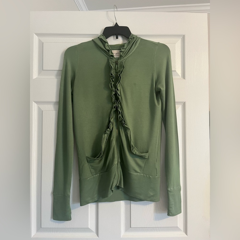 Evy’s Tree ~ Ruffled zip-up Hoodie. Moss green. Size - small.